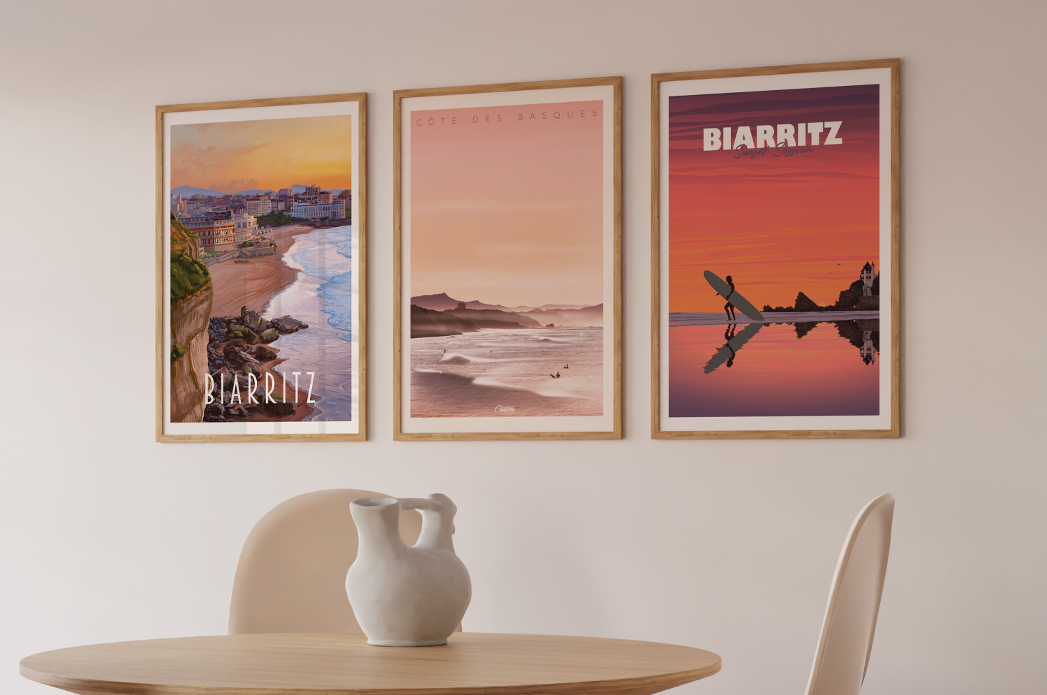 3 affiches colorées des paysages de Biarritz