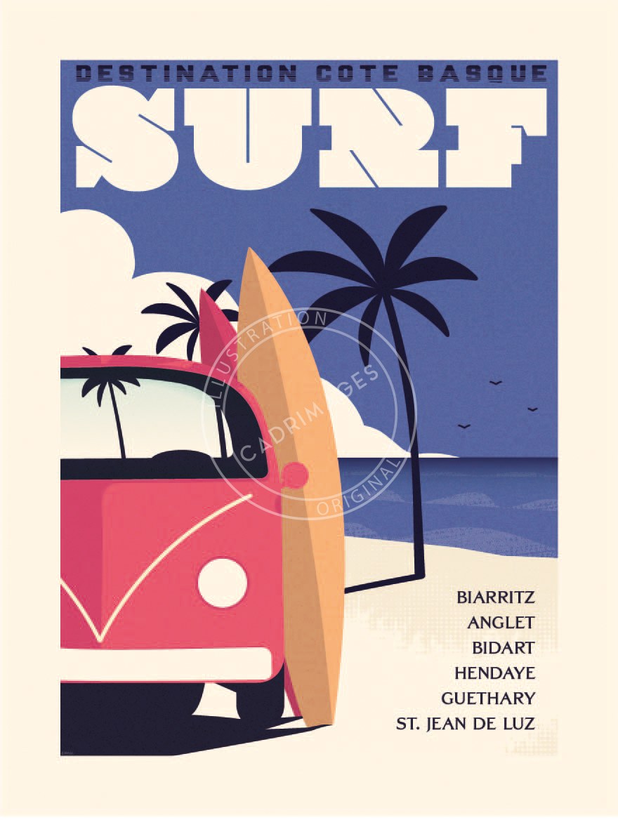 Affiche de Surf, Van destination la Côte Basque