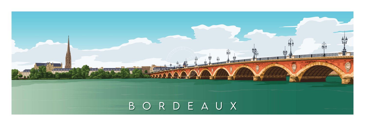Affiche de Bordeaux, panorama du Pont de Pierre