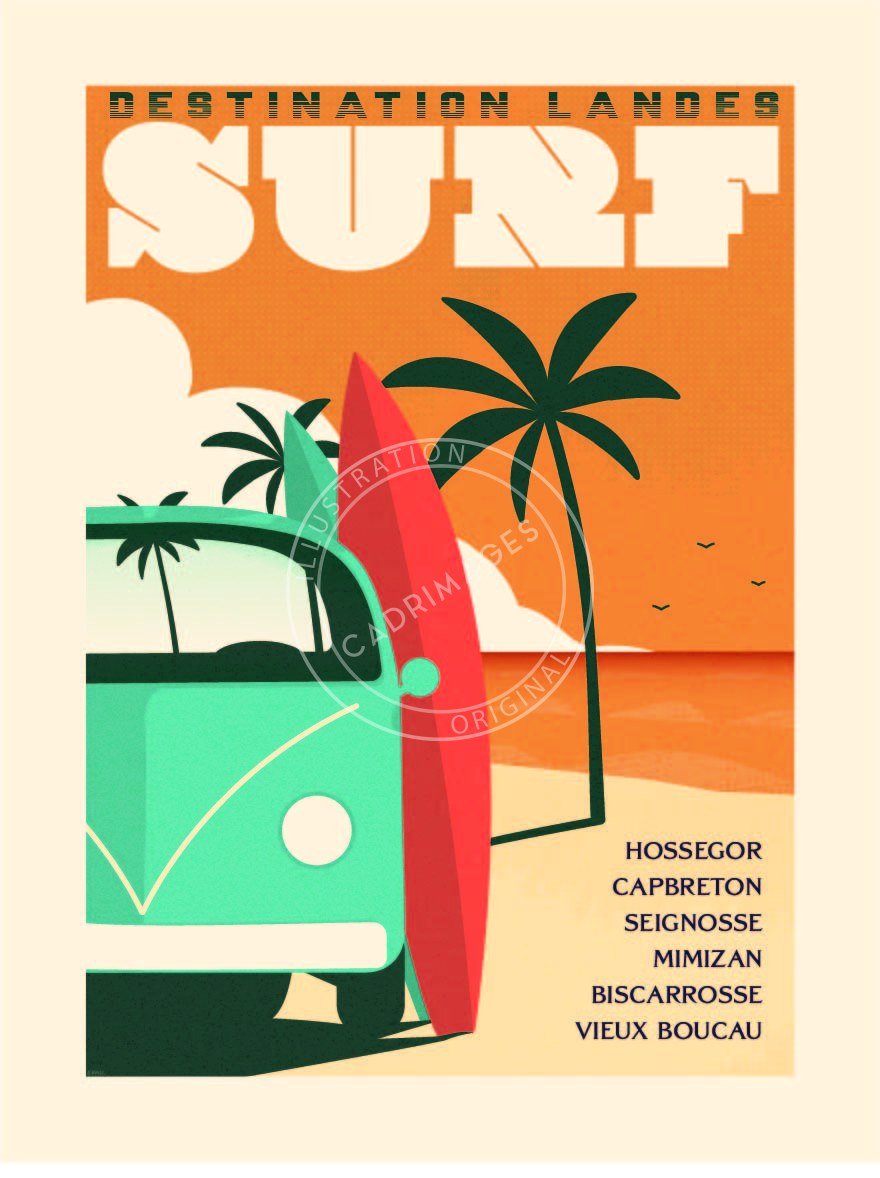 Affiche de Surf, Van destination les Landes