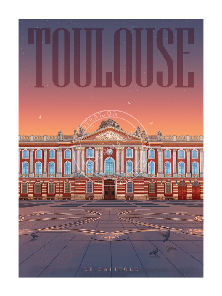 Affiche de Toulouse, sunset sur le capitole