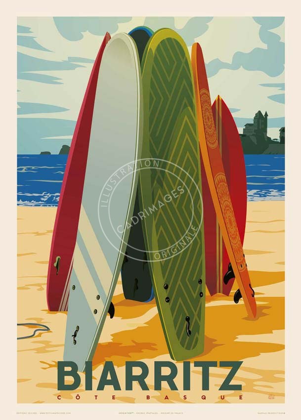 Affiche Vintage Surf à Biarritz
