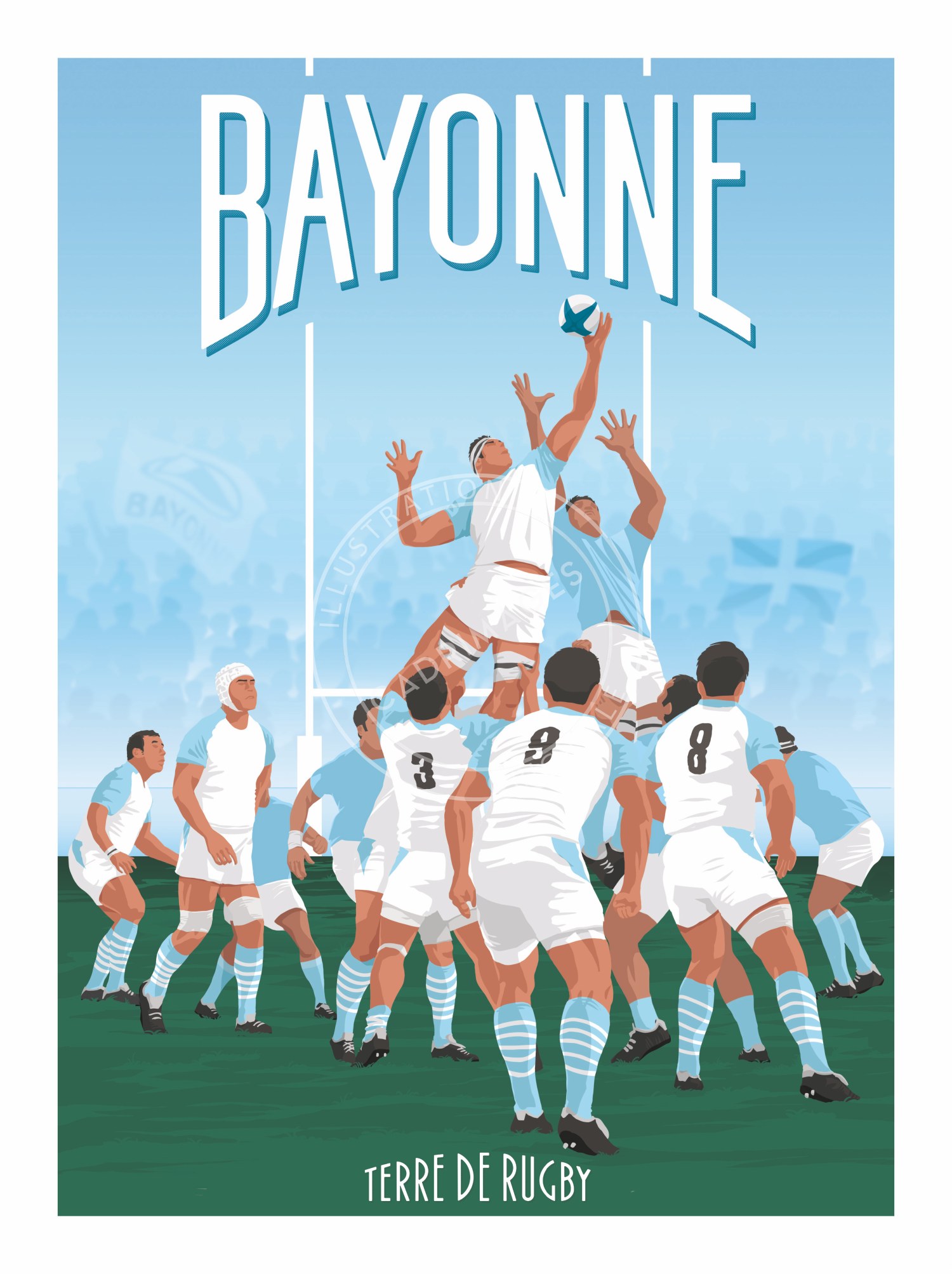 Affiche de rugby, la touche bayonne