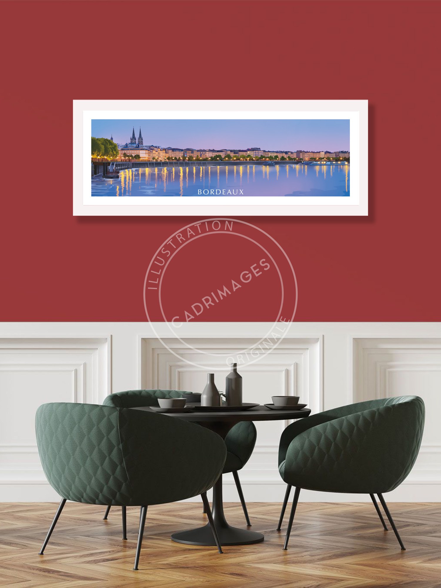 Affiche de Bordeaux, panorama Bordeaux de nuit
