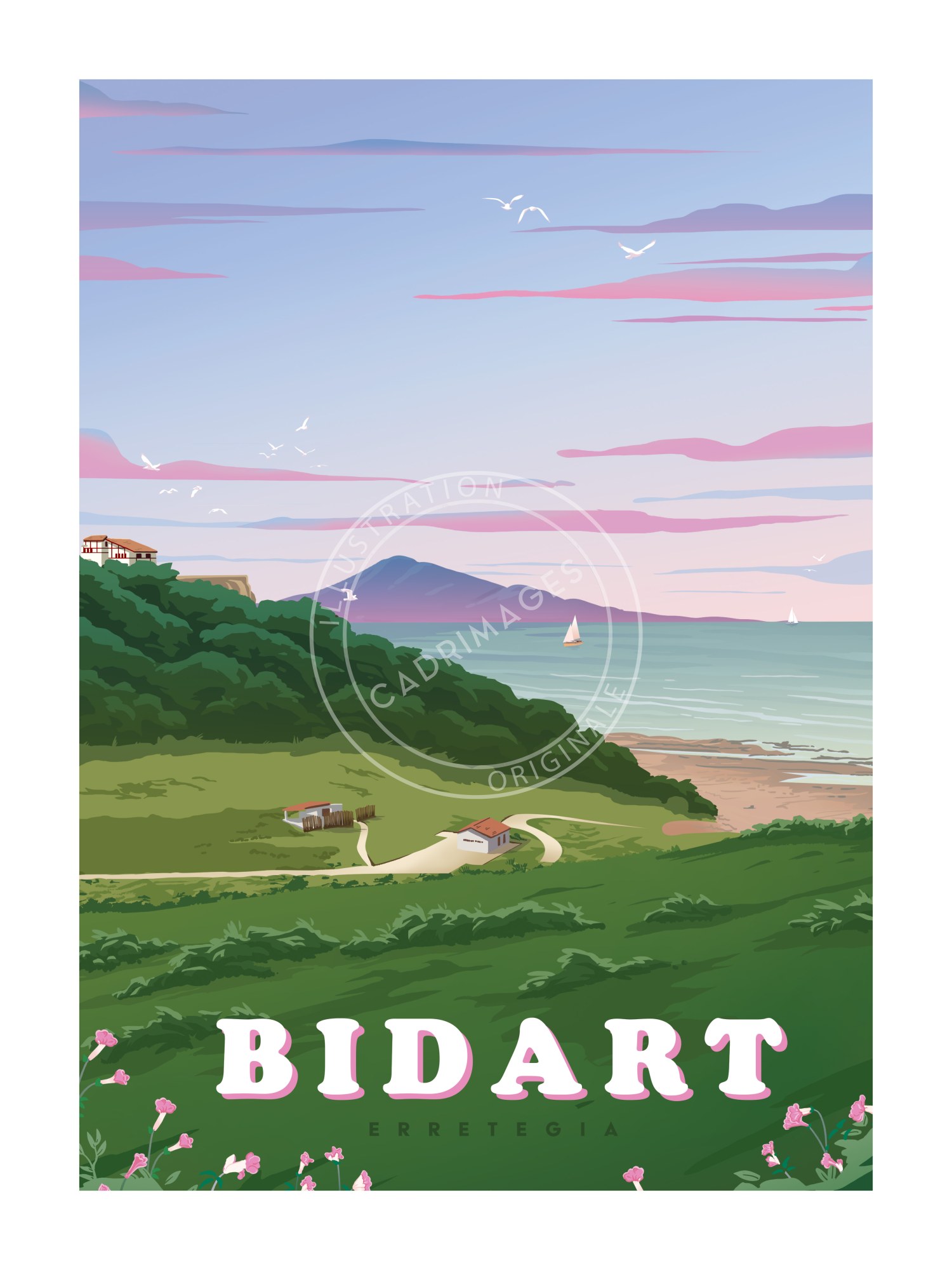 Affiche de Bidart,  Vue sur la plage d'Erretegia