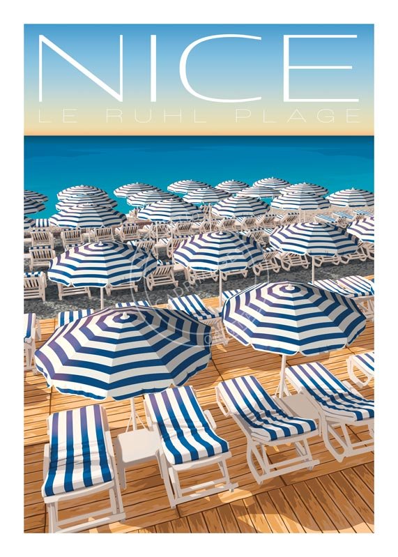 Affiche de Nice, la plage du Rulh Nice