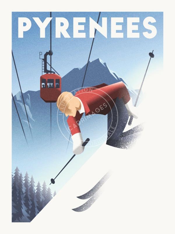 Affiche des Pyrénées, Ski vintage