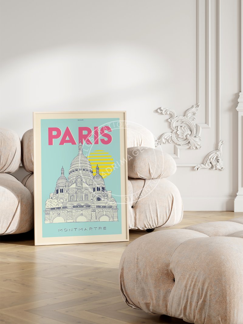 Affiche pop blue de Paris, Montmartre