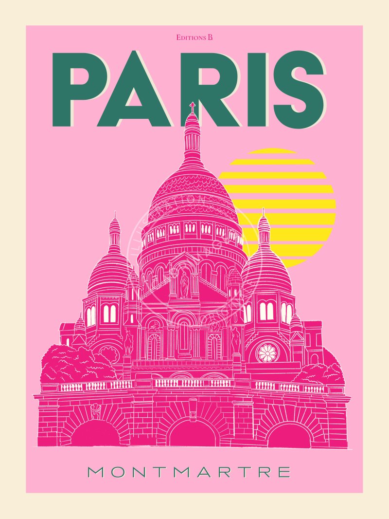 Affiche pop pink de Paris, Montmartre