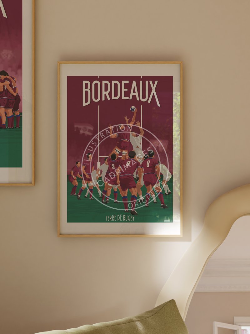 Affiche de rugby, la touche bordeaux