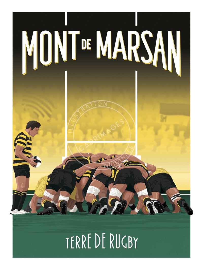 Affiche de rugby,  Mont de Marsan, la mêlée