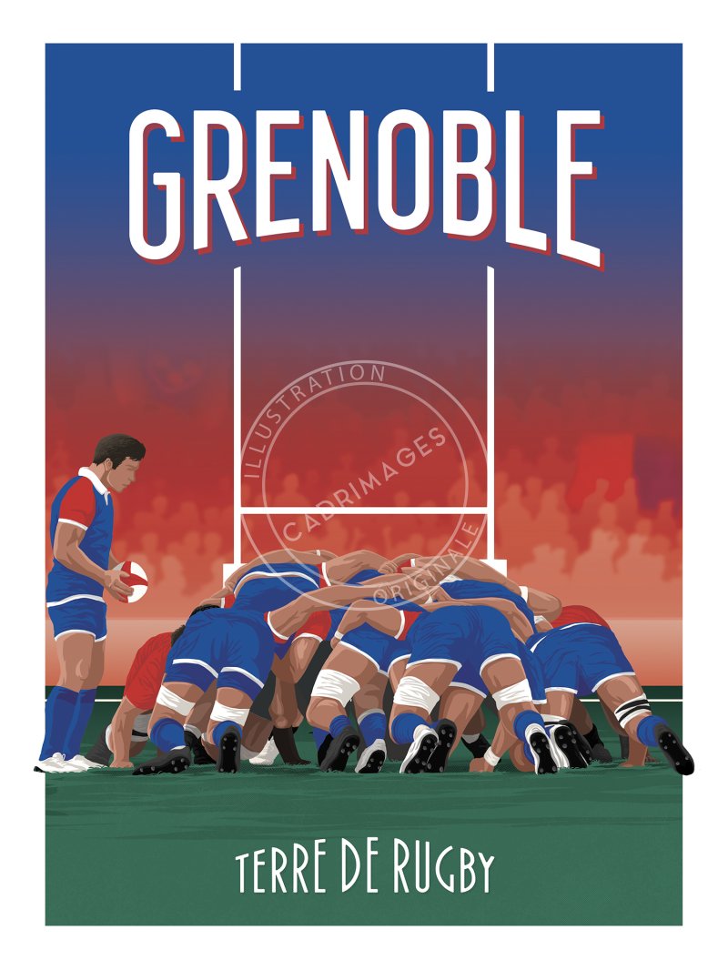 Affiche de rugby, Grenoble, la mêlée