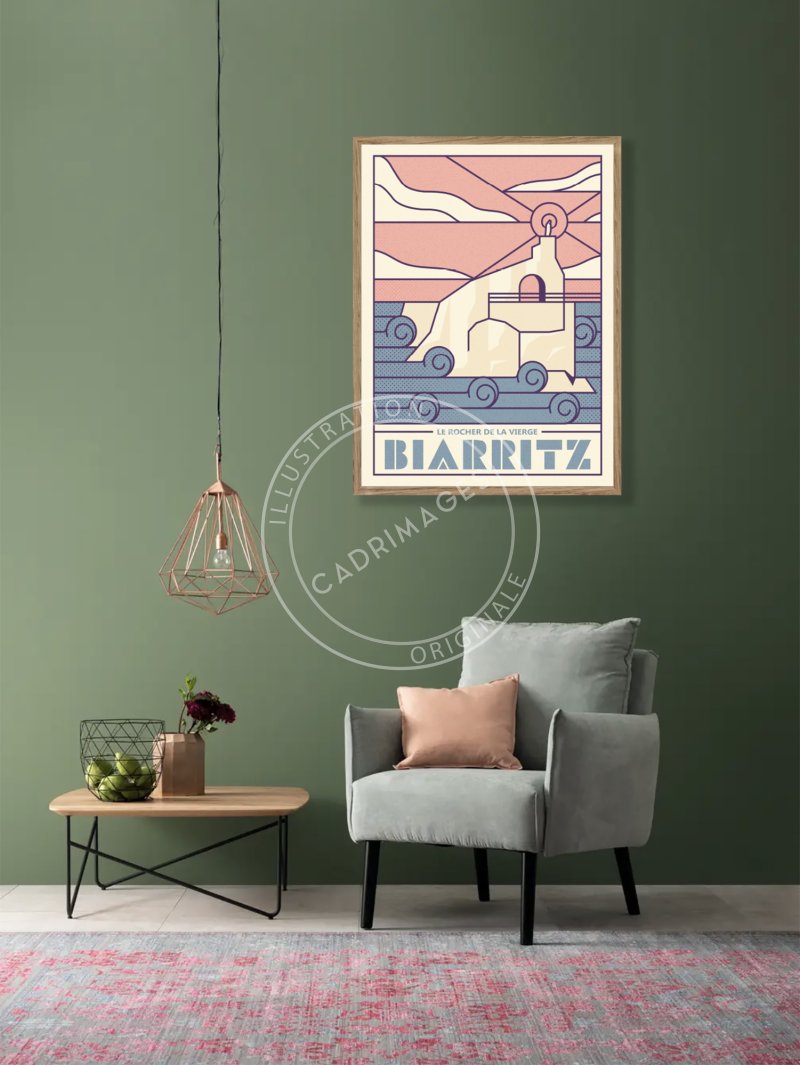 Affiche de Biarritz, Le Rocher de la Vierge Art Déco