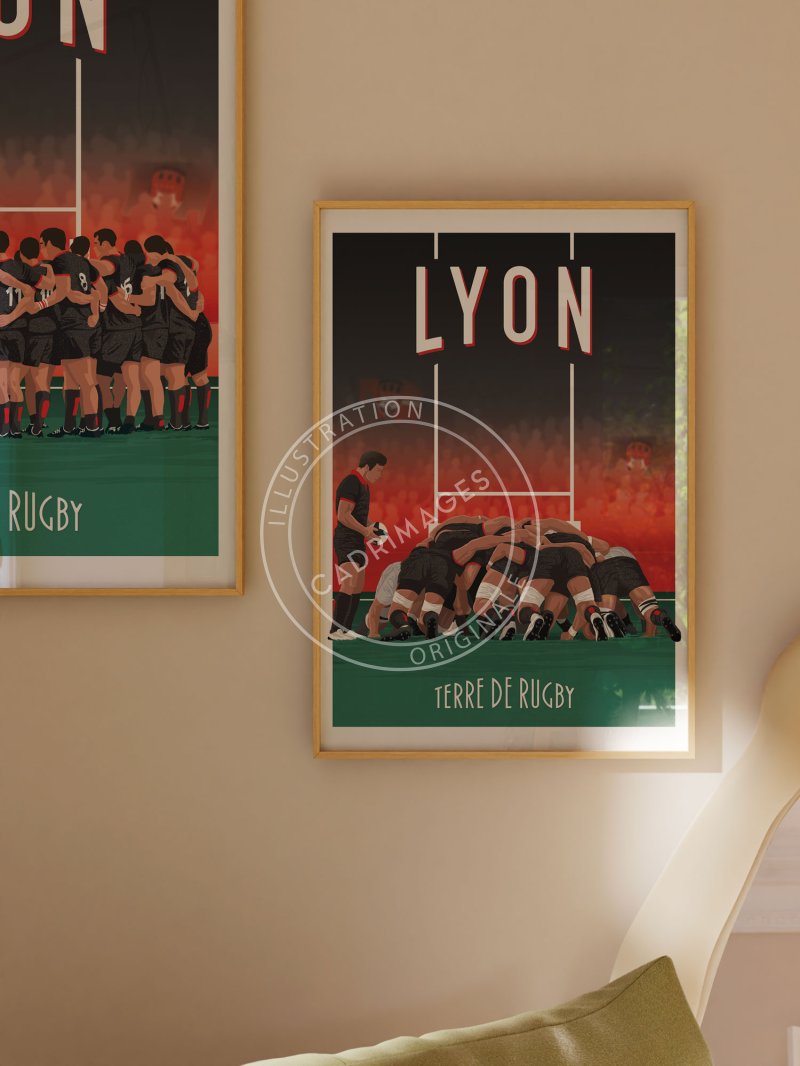 Affiche de rugby, Lyon, la mêlée