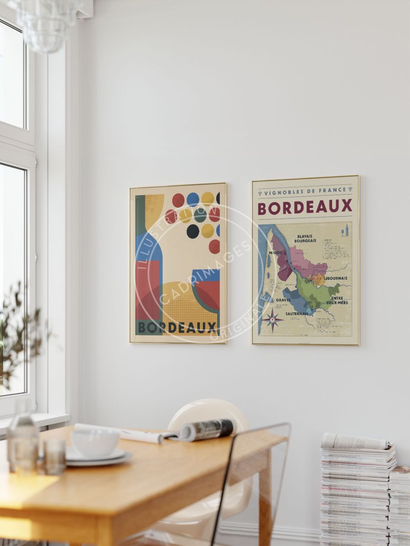 Affiche de Bordeaux, Carte des vignobles