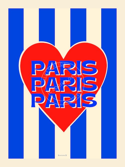 Affiche de Paris stripes, coeur