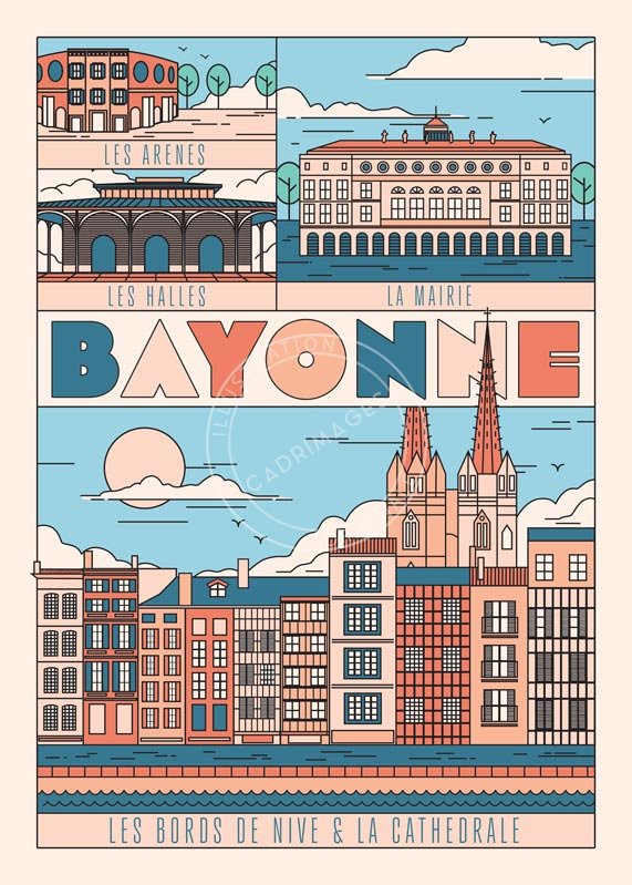 Affiche de Bayonne, les monuments