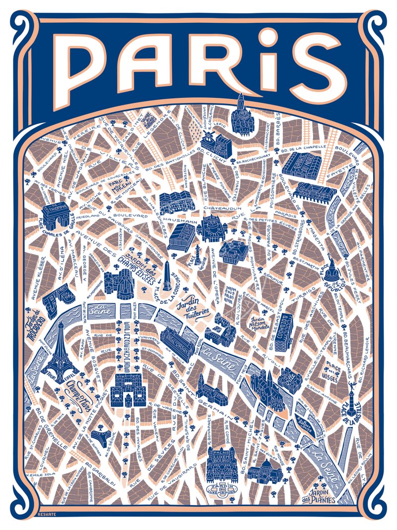 Affiche plan retro de Paris
