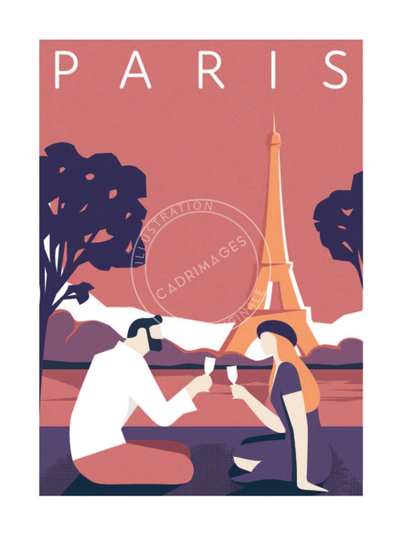 Affiche de couple sous le sunset à Paris