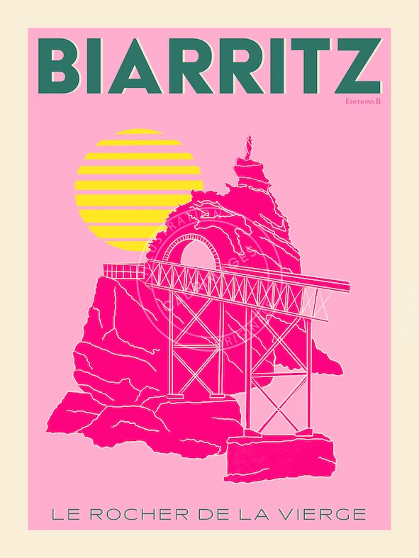 Affiche pop pink de Biarritz, le Rocher de la vierge