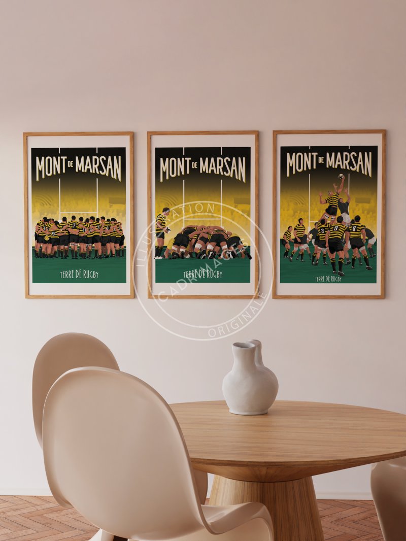 Affiche de rugby,  Mont de Marsan, la mêlée