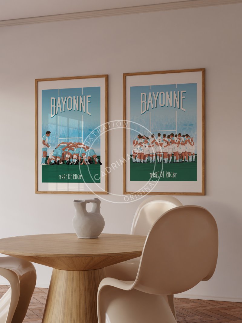 Affiche de rugby, Bayonne la mêlée