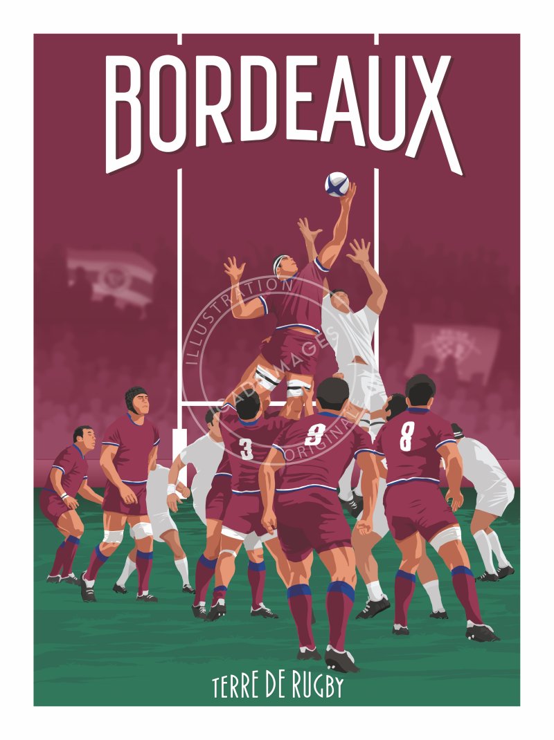 Affiche de rugby, la touche bordeaux