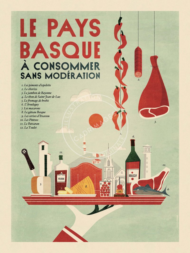 Affiche du Pays Basque, A Consommer Sans Modération - verte