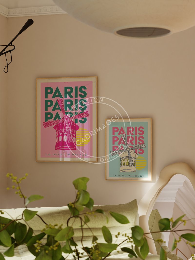 Affiche pop blue de Paris, le moulin rouge