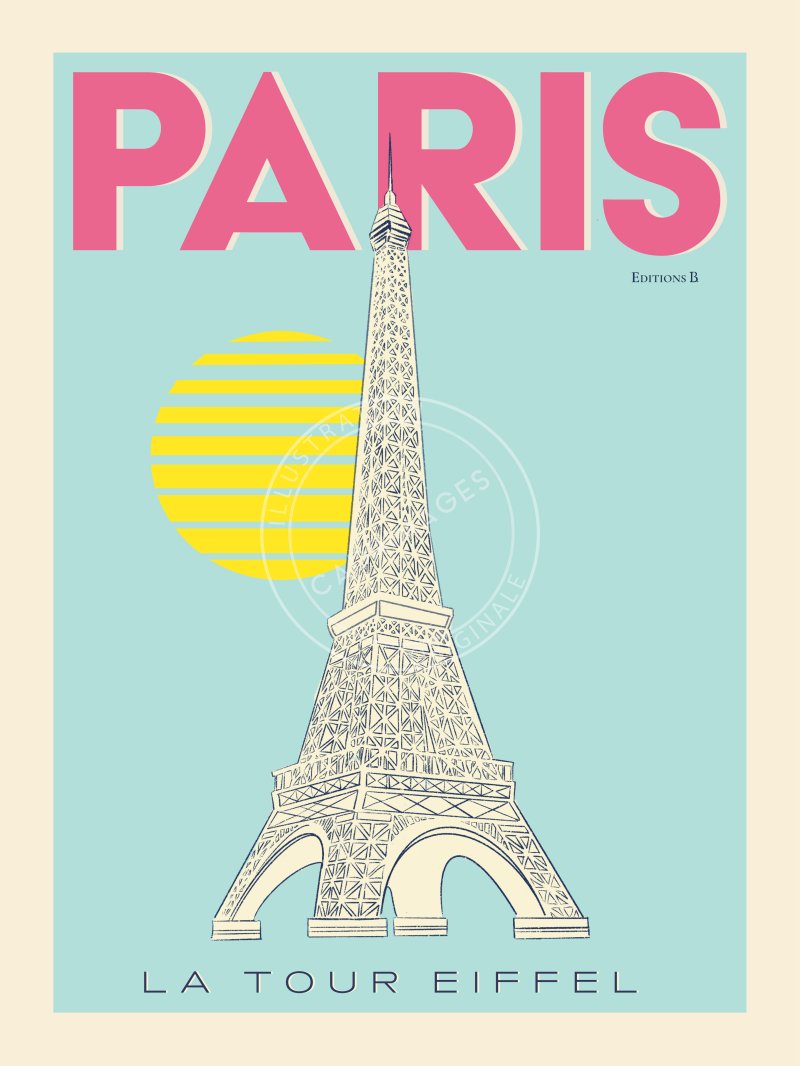 Affiche pop blue de Paris, la Tour Eiffel