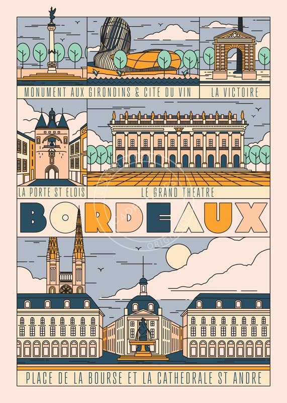Affiche de Bordeaux, les monuments