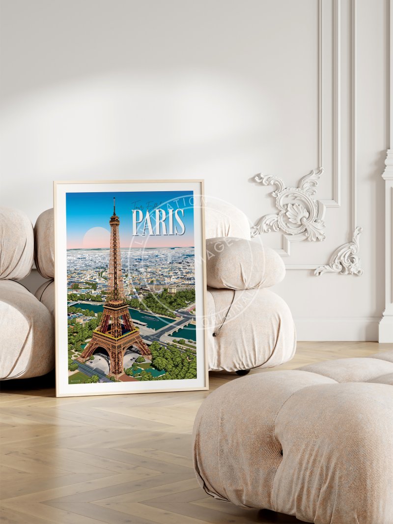 Affiche de Paris, la Tour Eiffel vue du ciel