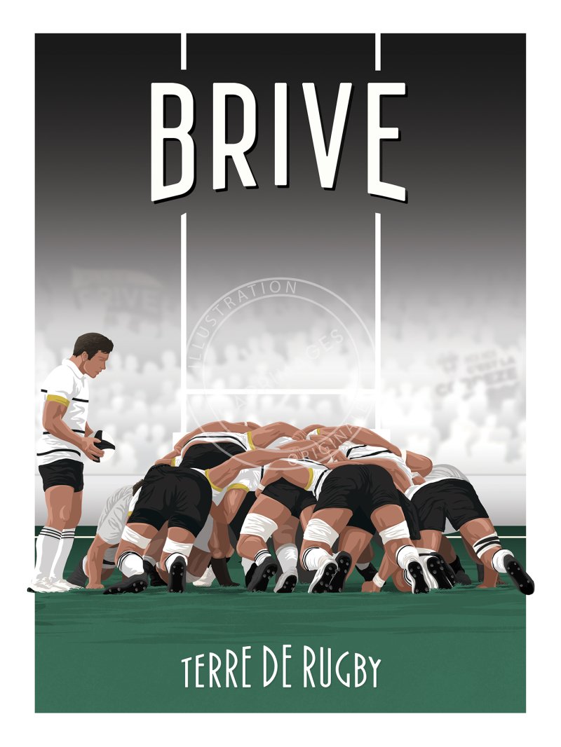 Affiche de rugby, Brive, la mêlée