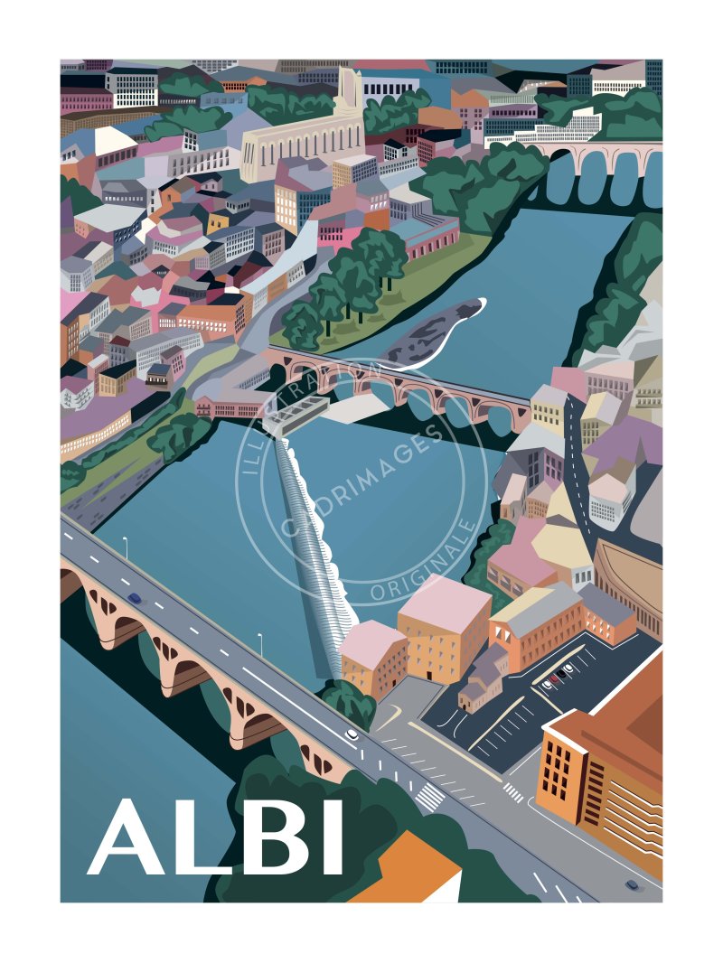 Affiche d’Albi, Albi vue du Ciel