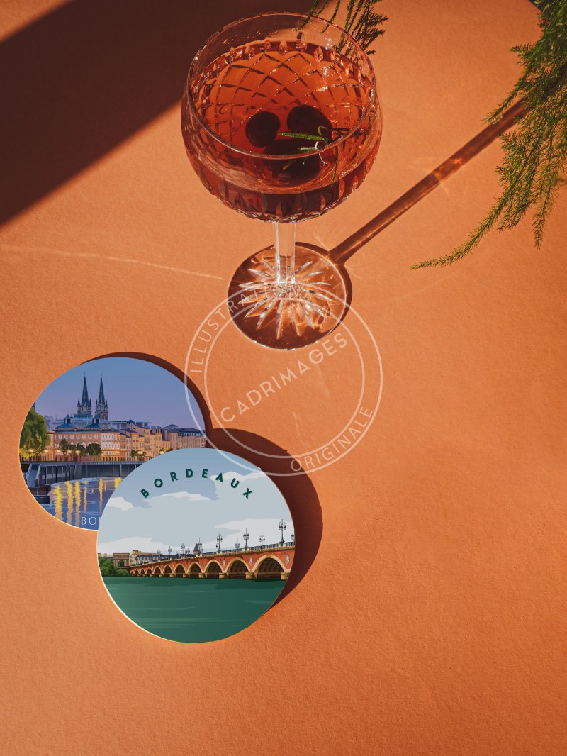 Dessous de verre de Bordeaux, vue panoramique du pont de Pierre