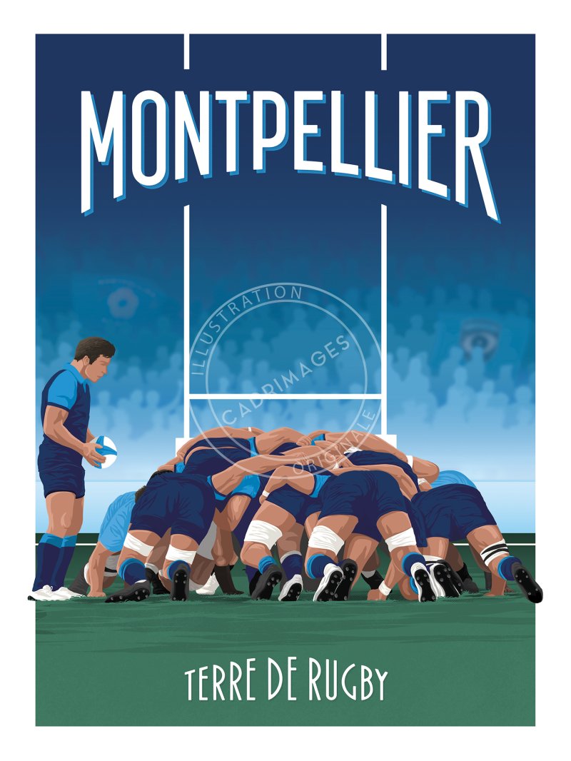 Affiche de rugby, Montpellier, la mêlée