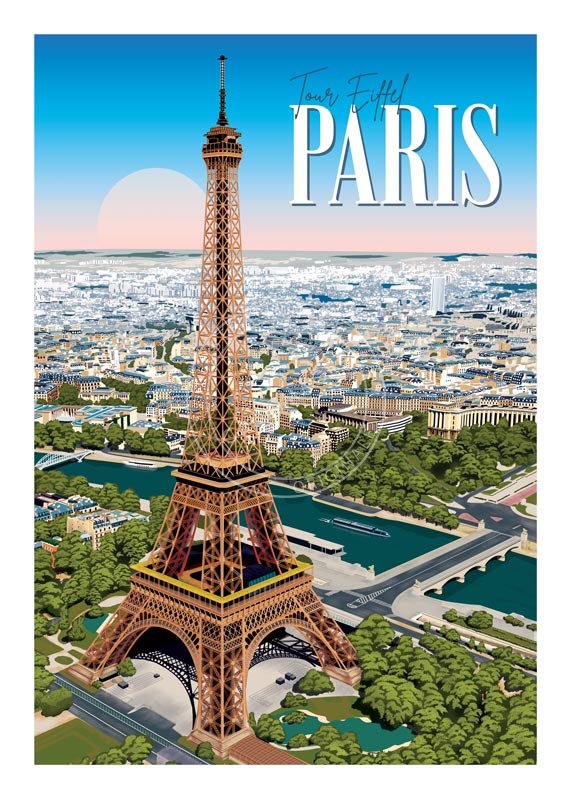Affiche de Paris, la Tour Eiffel vue du ciel