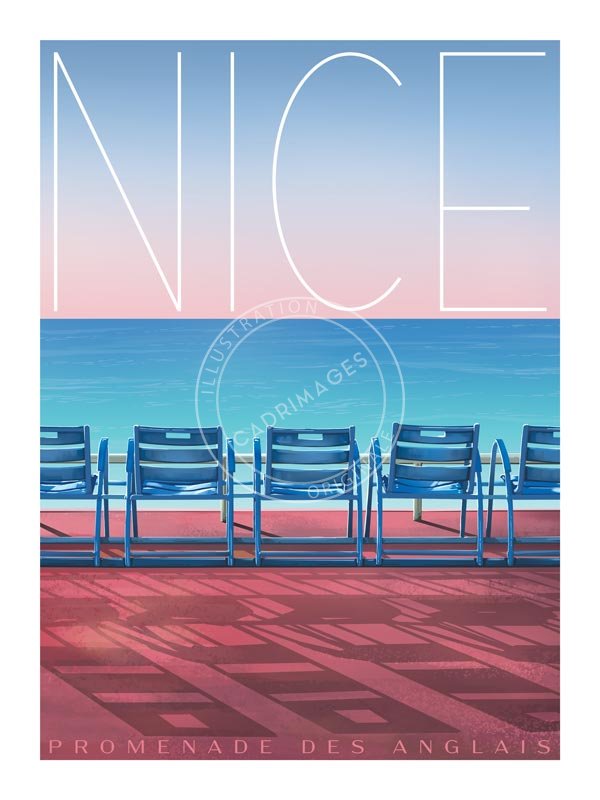 Affiche de Nice, les chaises bleues