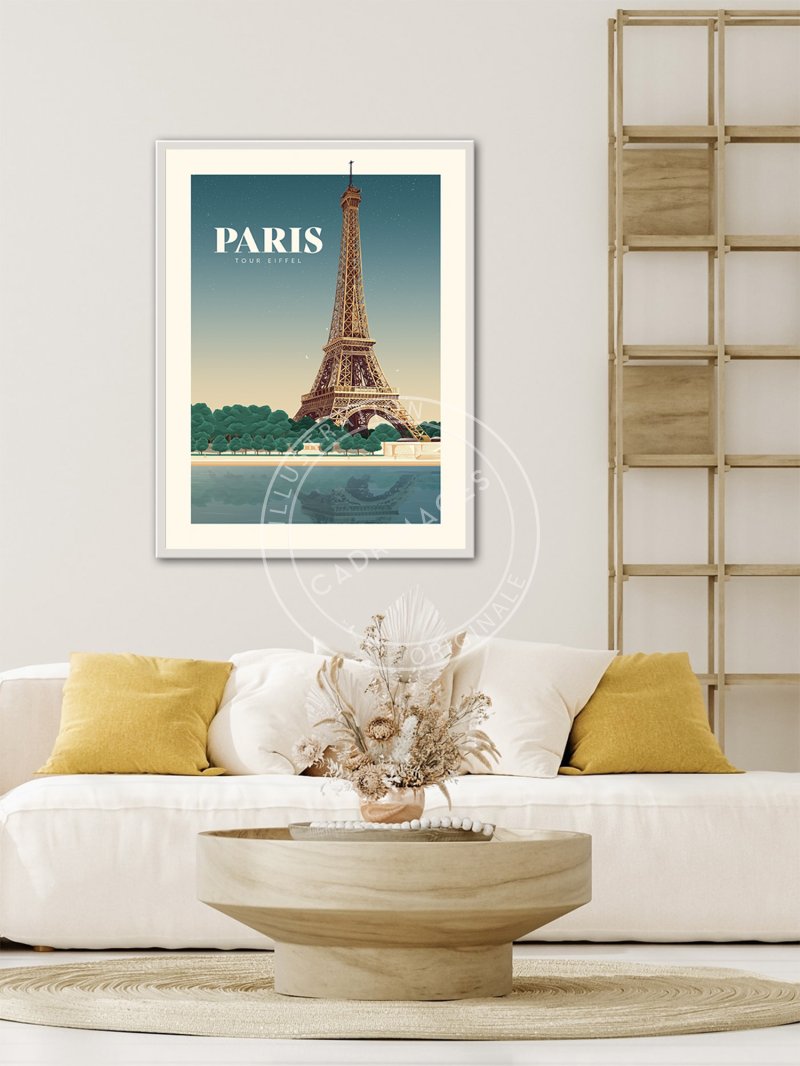 Affiche de Paris, la Tour Eiffel le soir