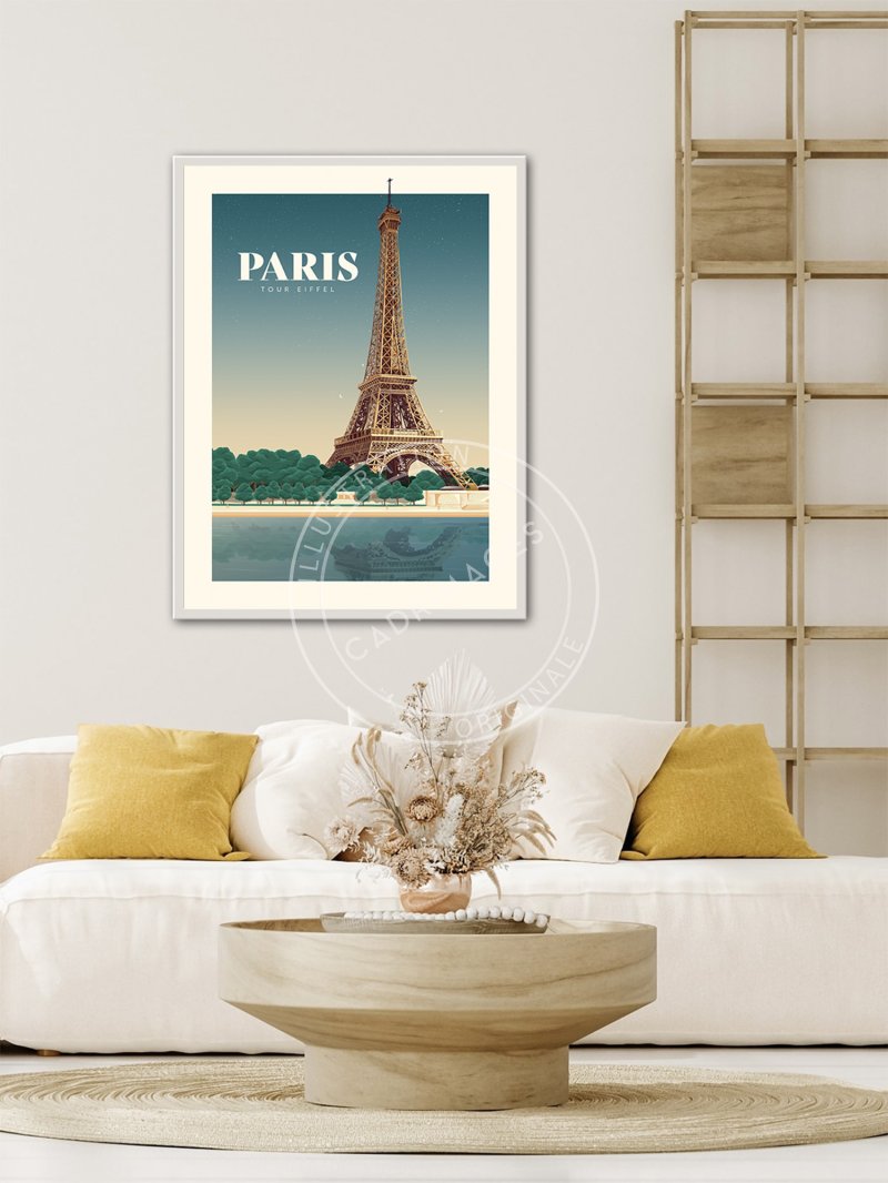 Affiche de la Tour Eiffel le soir à Paris