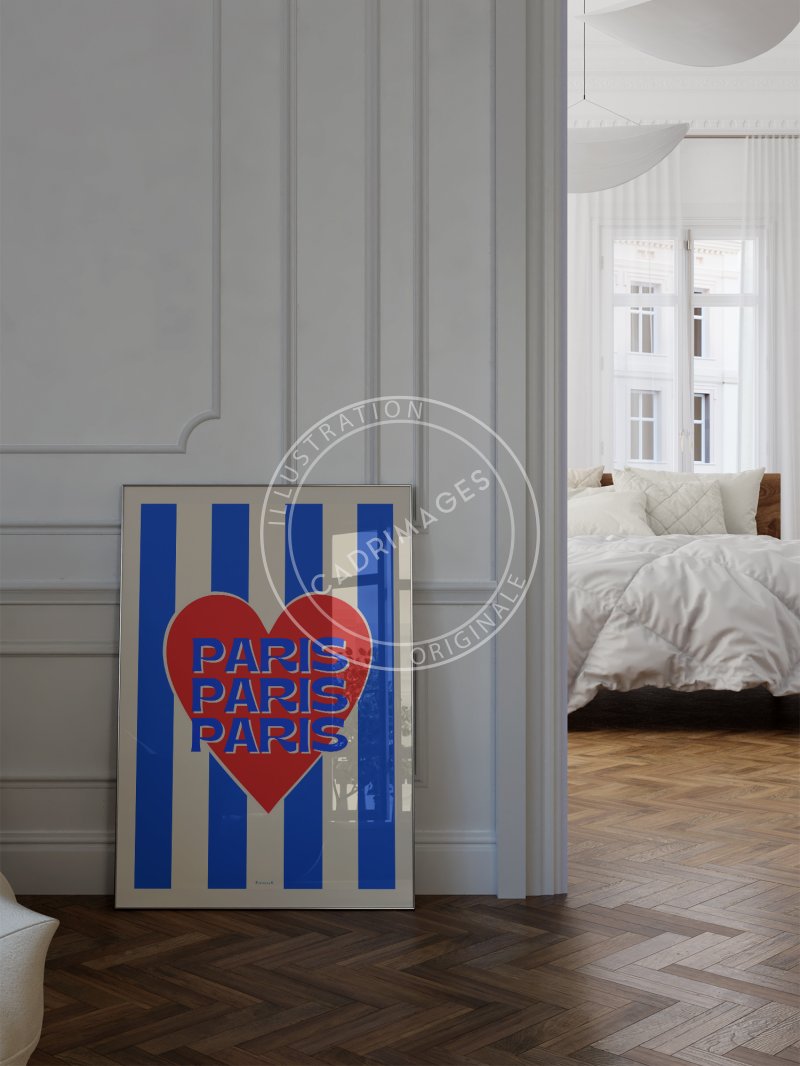 Affiche de Paris stripes, coeur