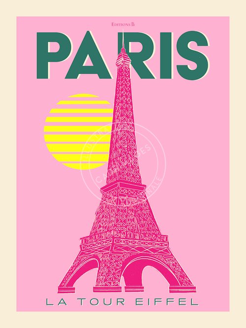 Affiche pop pink de Paris, la Tour Eiffel
