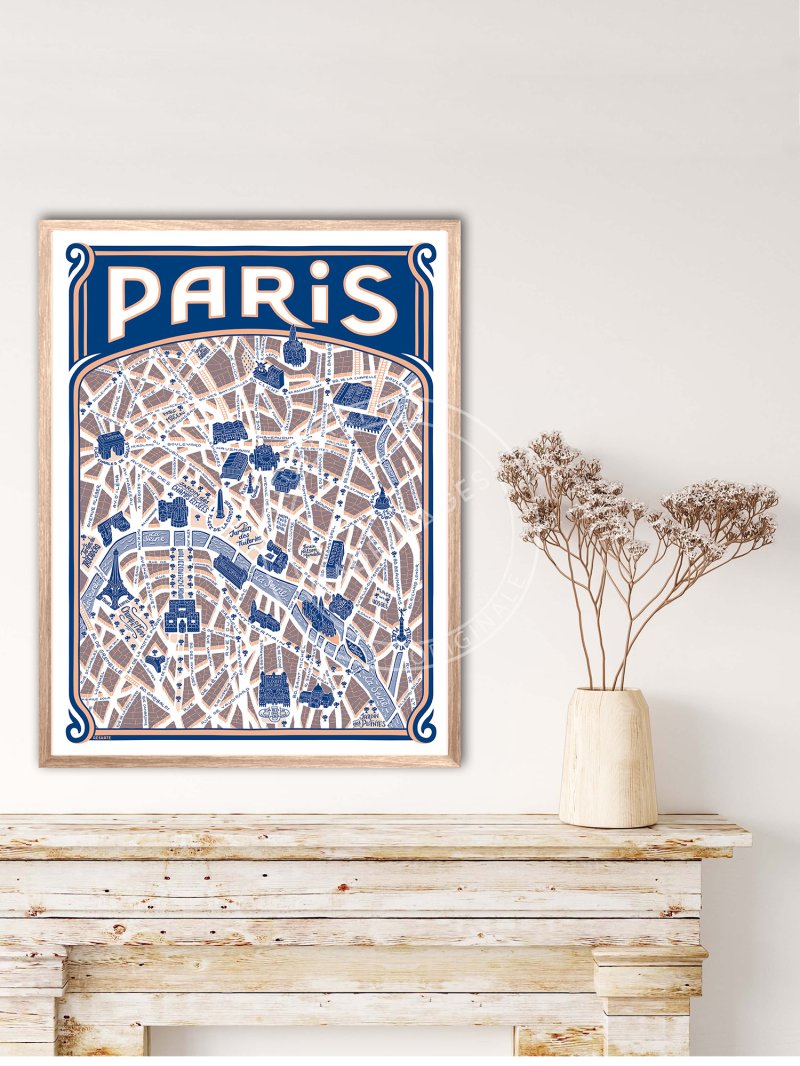 Affiche plan retro de Paris