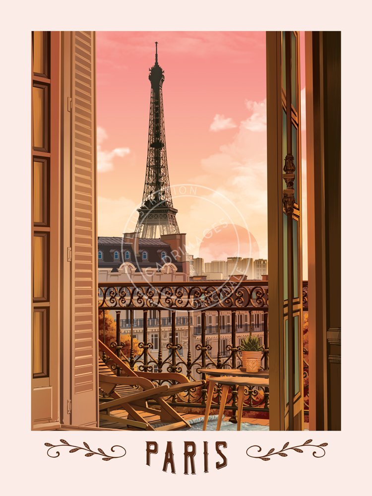 Affiche de Paris, la Tour Eiffel depuis le balcon