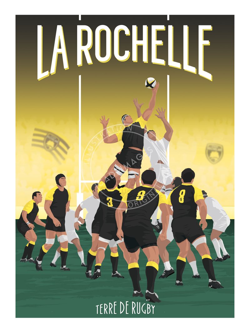 Affiche de rugby, La Rochelle, la touche